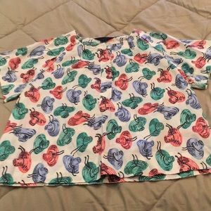 JCrew Hat Print Blouse